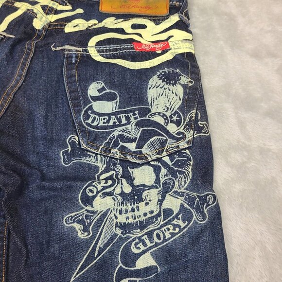 Vintage Y2K Ed Hardy‎ Death or Glory Distressed Embroidered Baggy Jeans 30 x 34” - Picture 13 of 13